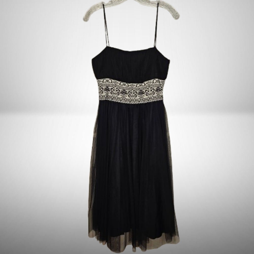 Tess Dress 6 Black Chiffon Lace Waist Cocktail Embroidered Back Zip Garden Party - Picture 2 of 14